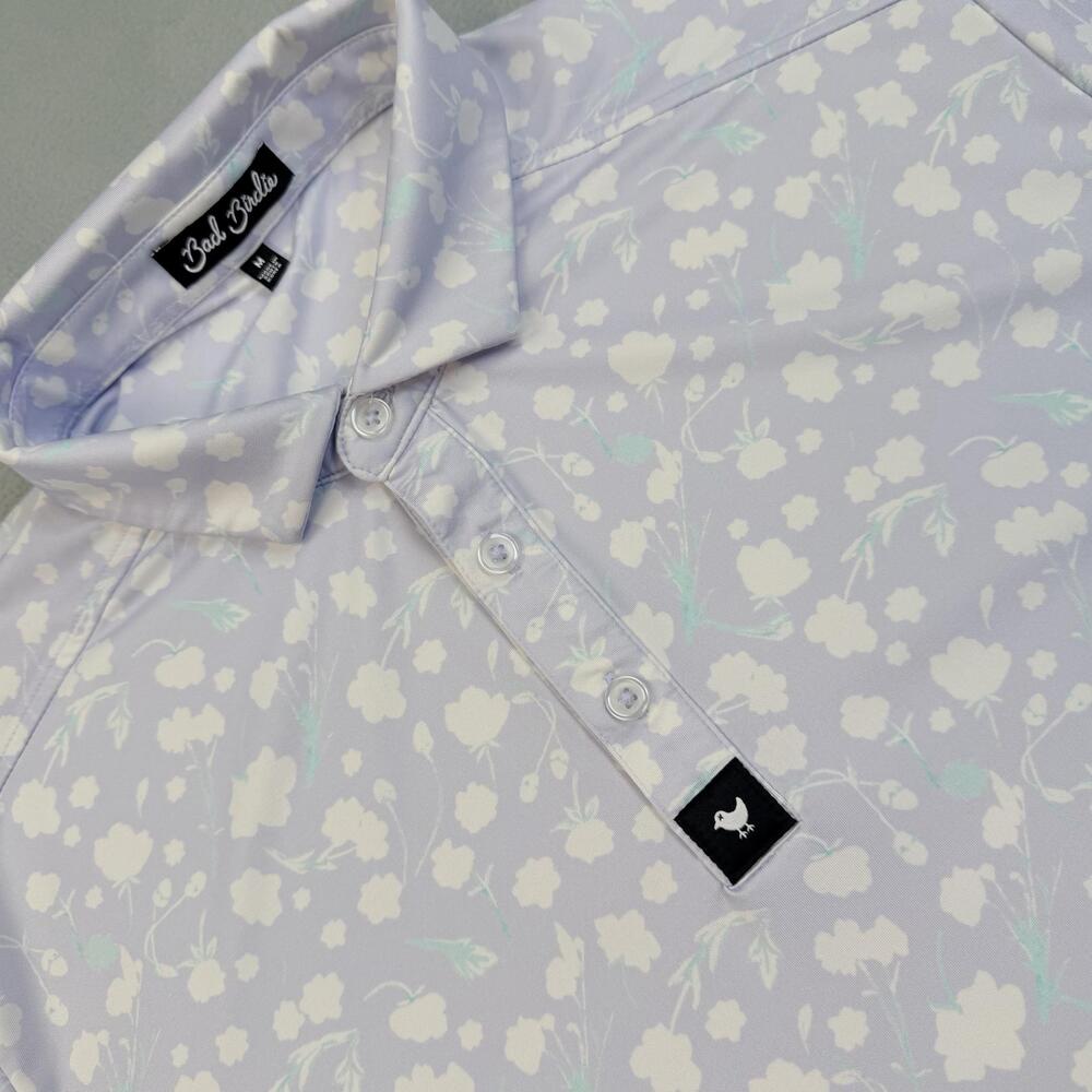 Bad Birdie Polo Shirt Mens Medium Purple Floral Golf Stretch Performance Top